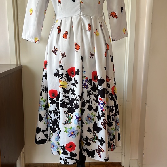Vintage Bespoke Butterfly Print Fit and Flare Dress M EUC - Picture 6 of 13